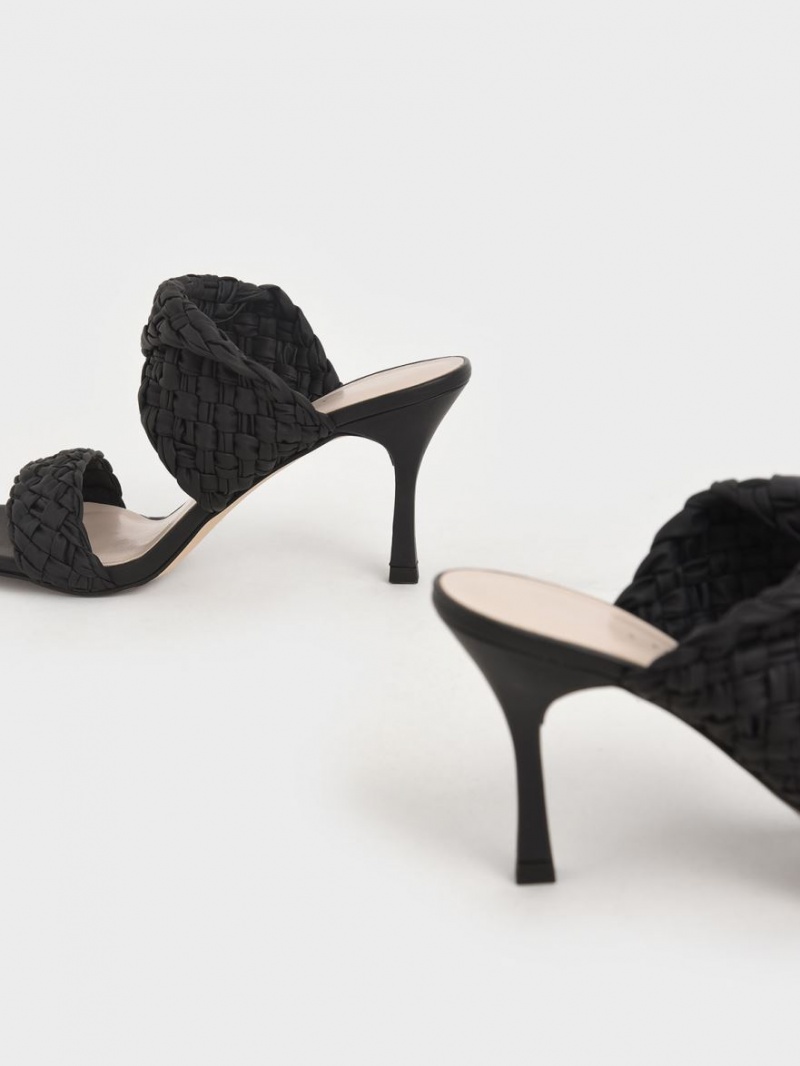 Mules Charles And Keith Double λουρακια Woven με τακουνι μαυρα | 83017-BGIH