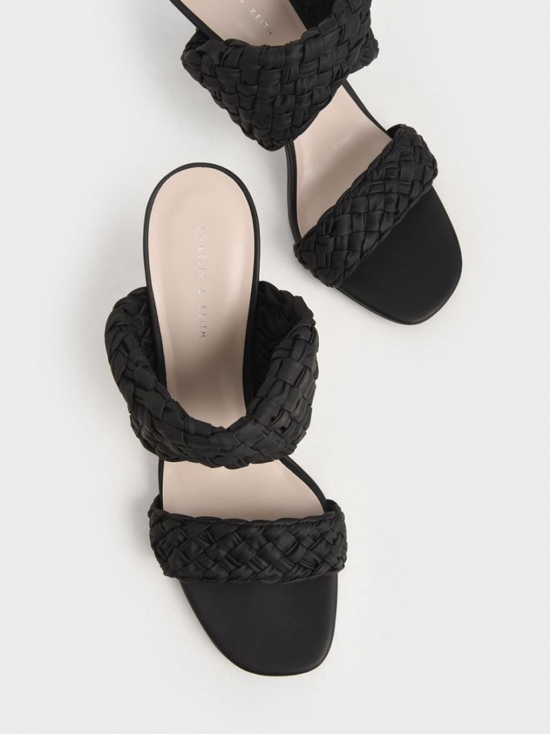 Mules Charles And Keith Double λουρακια Woven με τακουνι μαυρα | 83017-BGIH
