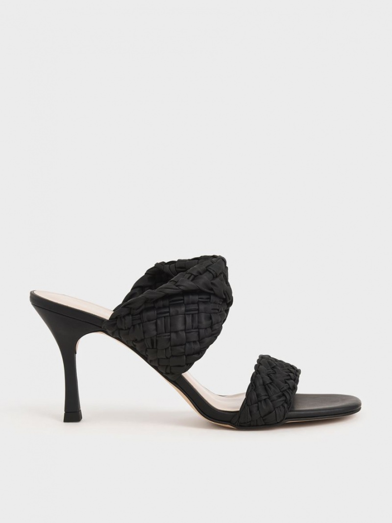 Mules Charles And Keith Double λουρακια Woven με τακουνι μαυρα | 83017-BGIH