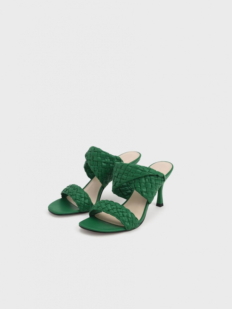 Mules Charles And Keith Double λουρακια Woven με τακουνι πρασινο | 36504-AISR