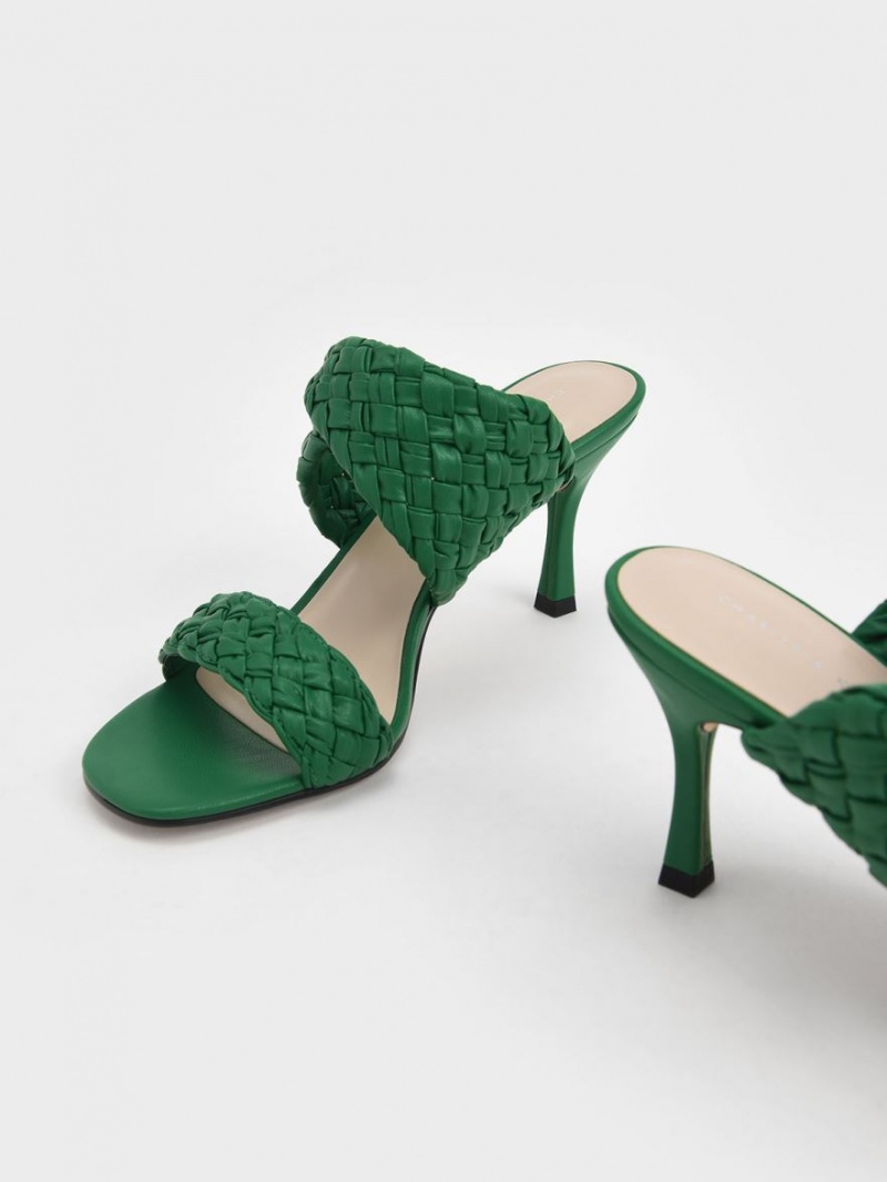 Mules Charles And Keith Double λουρακια Woven με τακουνι πρασινο | 36504-AISR