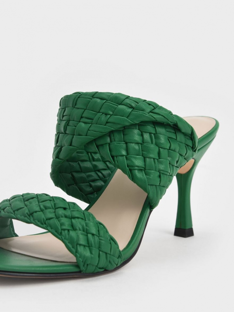 Mules Charles And Keith Double λουρακια Woven με τακουνι πρασινο | 36504-AISR