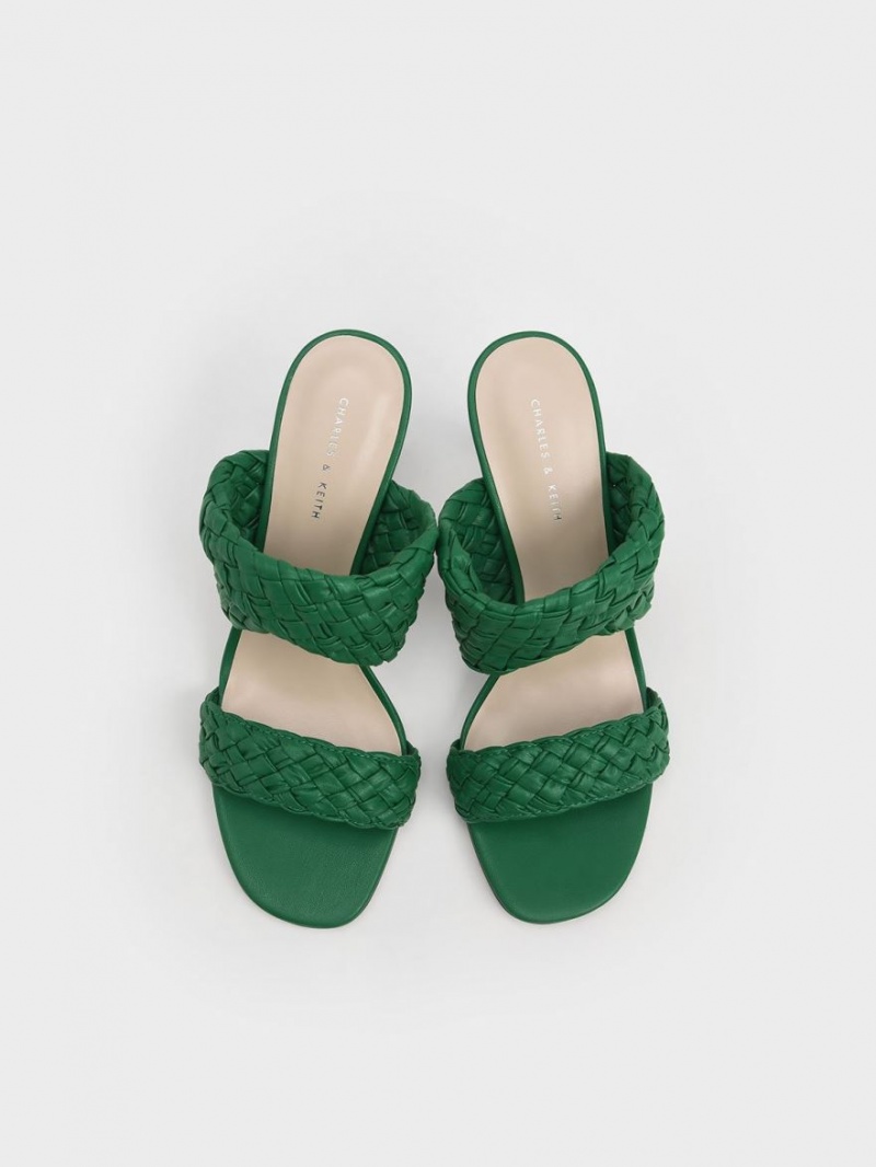 Mules Charles And Keith Double λουρακια Woven με τακουνι πρασινο | 36504-AISR