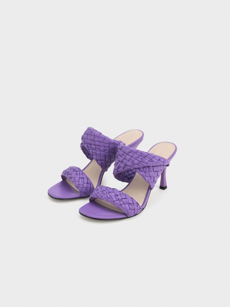 Mules Charles And Keith Double λουρακια Woven με τακουνι μωβ | 04382-WZTI