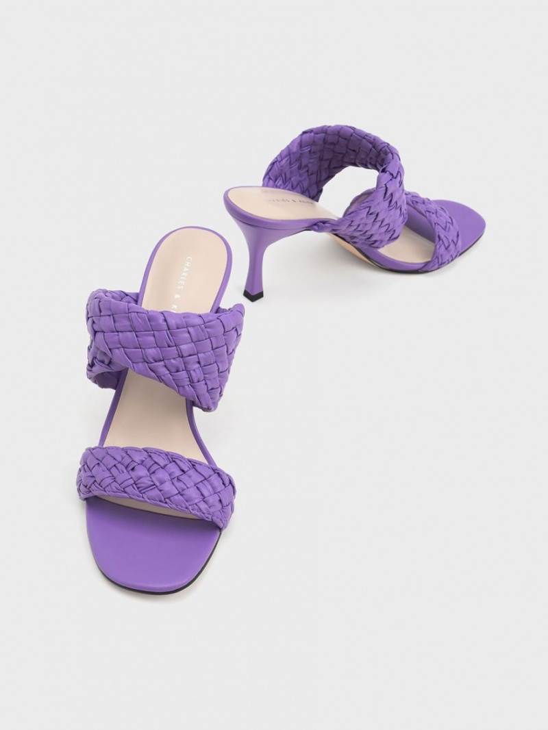 Mules Charles And Keith Double λουρακια Woven με τακουνι μωβ | 04382-WZTI