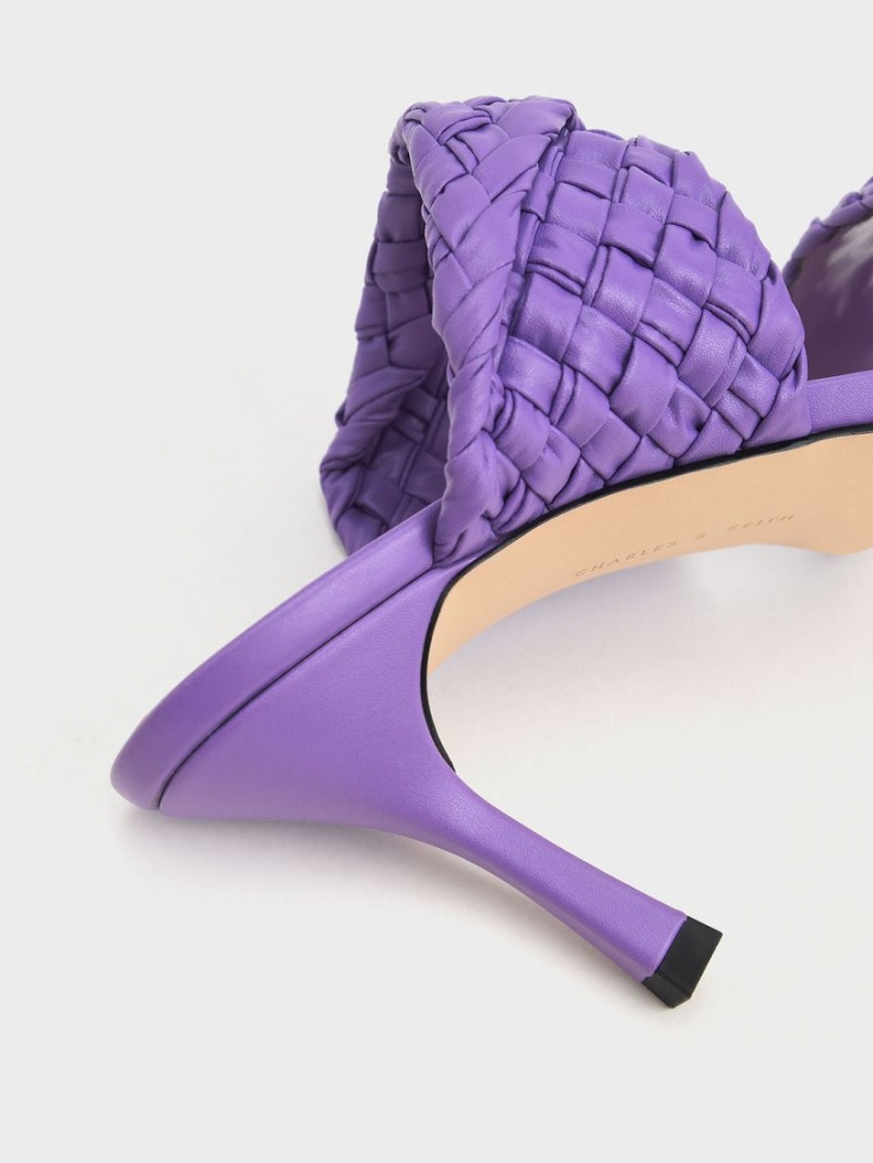 Mules Charles And Keith Double λουρακια Woven με τακουνι μωβ | 04382-WZTI