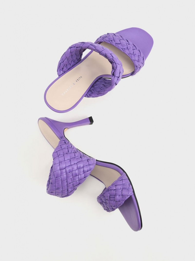 Mules Charles And Keith Double λουρακια Woven με τακουνι μωβ | 04382-WZTI
