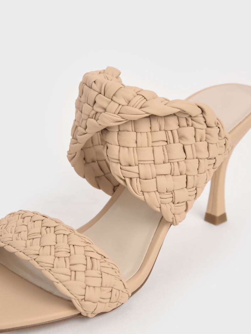 Mules Charles And Keith Double λουρακια Woven με τακουνι Μπεζ | 15283-EAUD