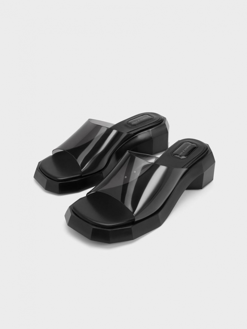 Mules Charles And Keith Fia See-Through Geometric μαυρα | 65039-FMYI