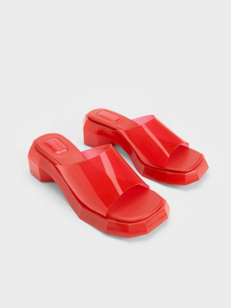 Mules Charles And Keith Fia See-Through Geometric κοκκινα | 27108-FWAS