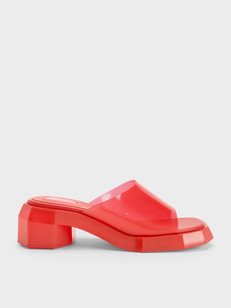 Mules Charles And Keith Fia See-Through Geometric κοκκινα | 27108-FWAS
