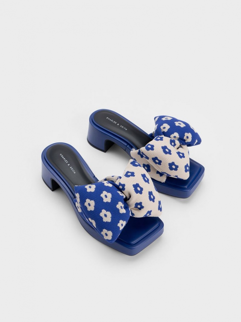 Mules Charles And Keith Floral Puffy Bow με τακουνι μπλε | 80762-ZCIK