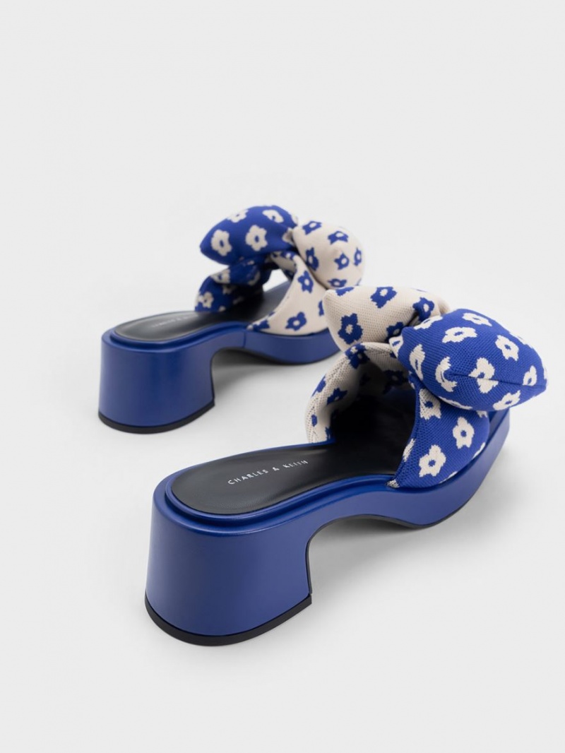 Mules Charles And Keith Floral Puffy Bow με τακουνι μπλε | 80762-ZCIK