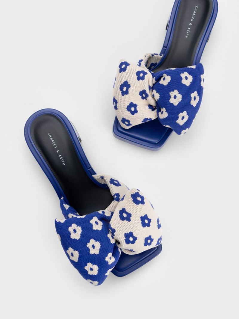 Mules Charles And Keith Floral Puffy Bow με τακουνι μπλε | 80762-ZCIK