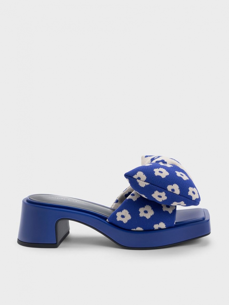 Mules Charles And Keith Floral Puffy Bow με τακουνι μπλε | 80762-ZCIK