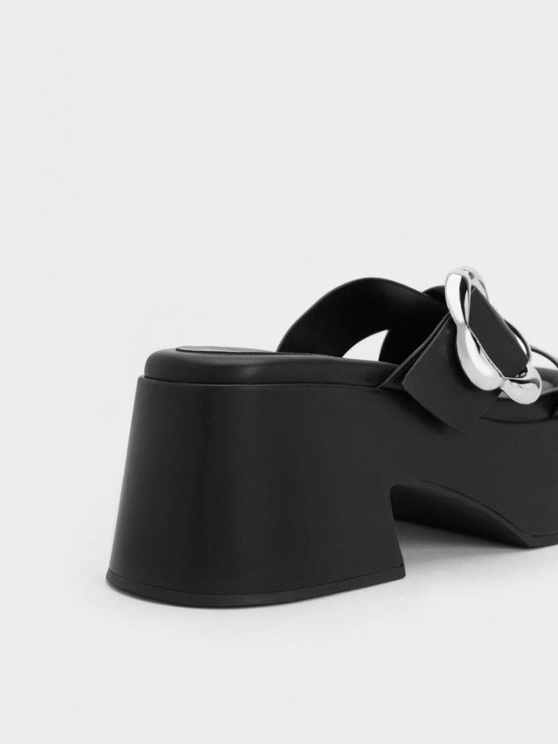 Mules Charles And Keith Flower-πόρπης Crossover flatforms μαυρα | 10562-YSWO
