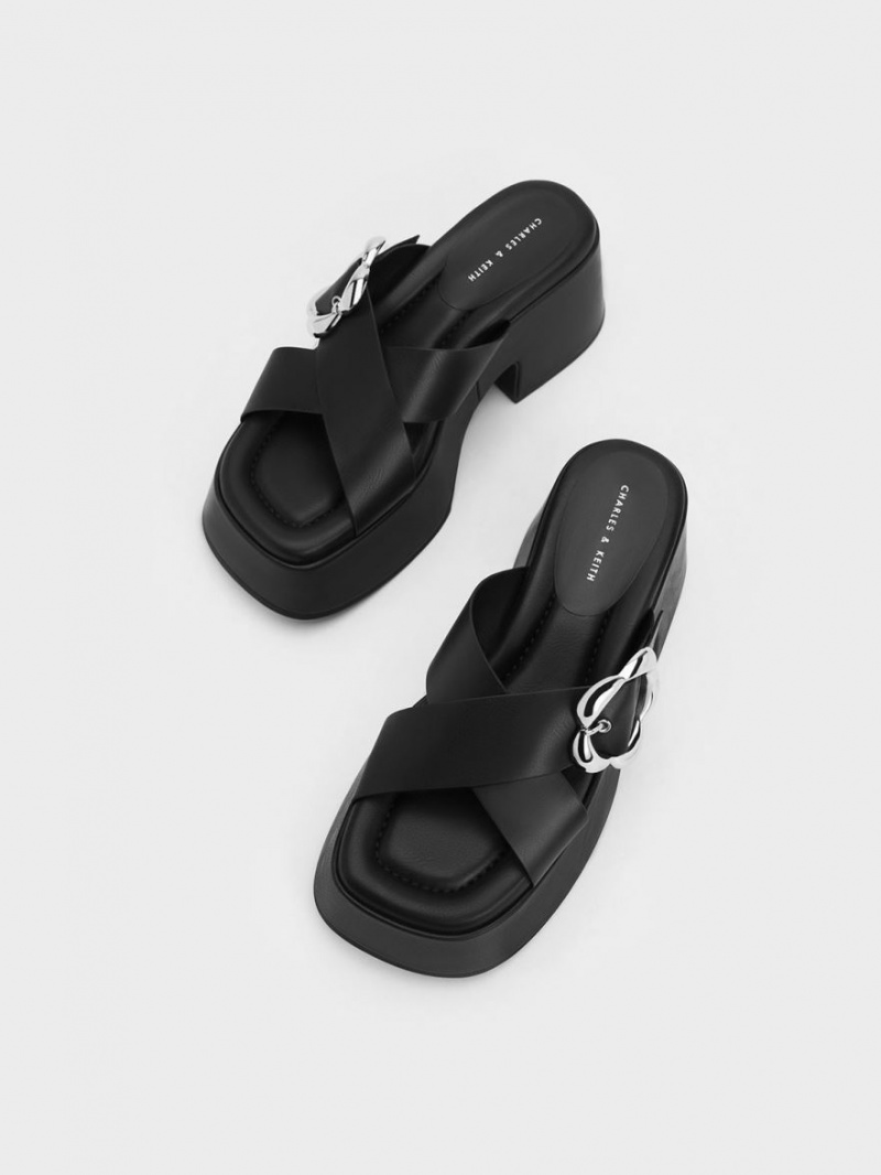 Mules Charles And Keith Flower-πόρπης Crossover flatforms μαυρα | 10562-YSWO