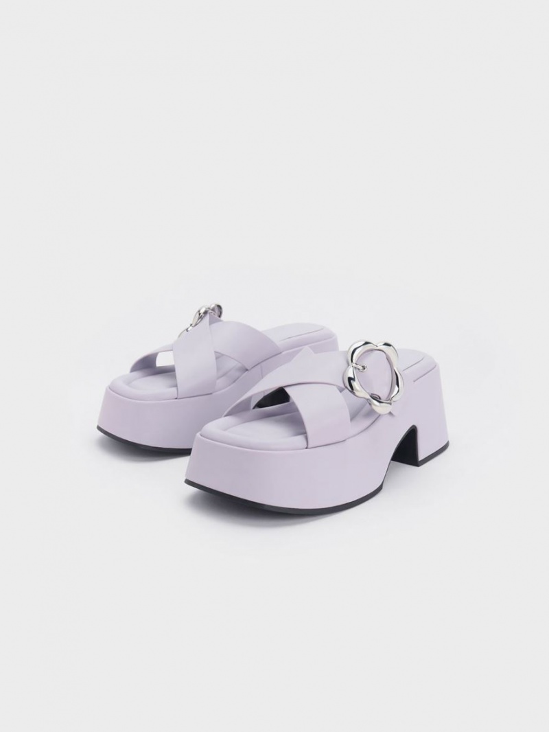 Mules Charles And Keith Flower-πόρπης Crossover flatforms μωβ | 35789-WGNP