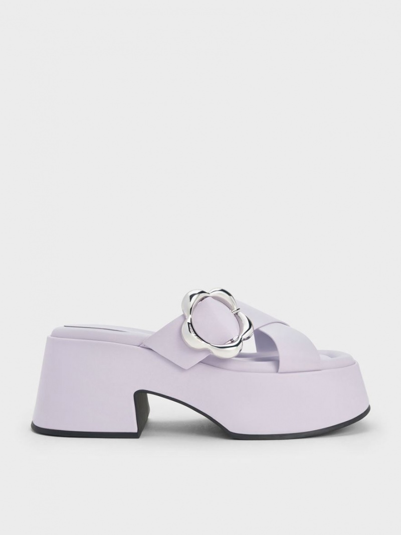 Mules Charles And Keith Flower-πόρπης Crossover flatforms μωβ | 35789-WGNP