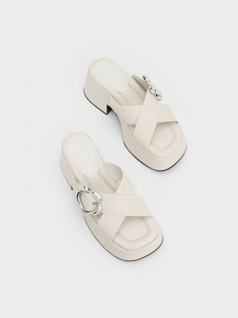 Mules Charles And Keith Flower-πόρπης Crossover flatforms ασπρα | 06317-PZJT