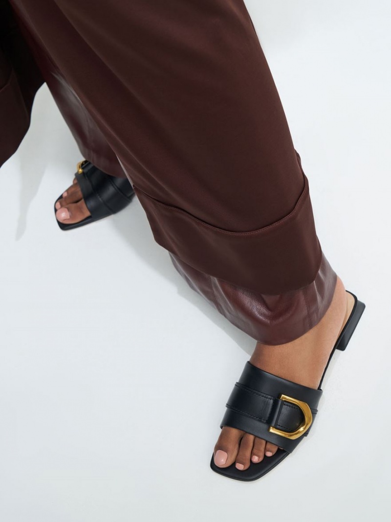 Mules Charles And Keith Gabine Buckled δερματινα​ μαυρα | 91654-NCGZ