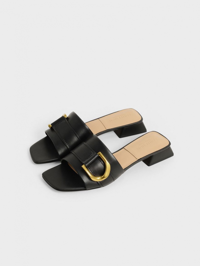 Mules Charles And Keith Gabine Buckled δερματινα​ μαυρα | 91654-NCGZ