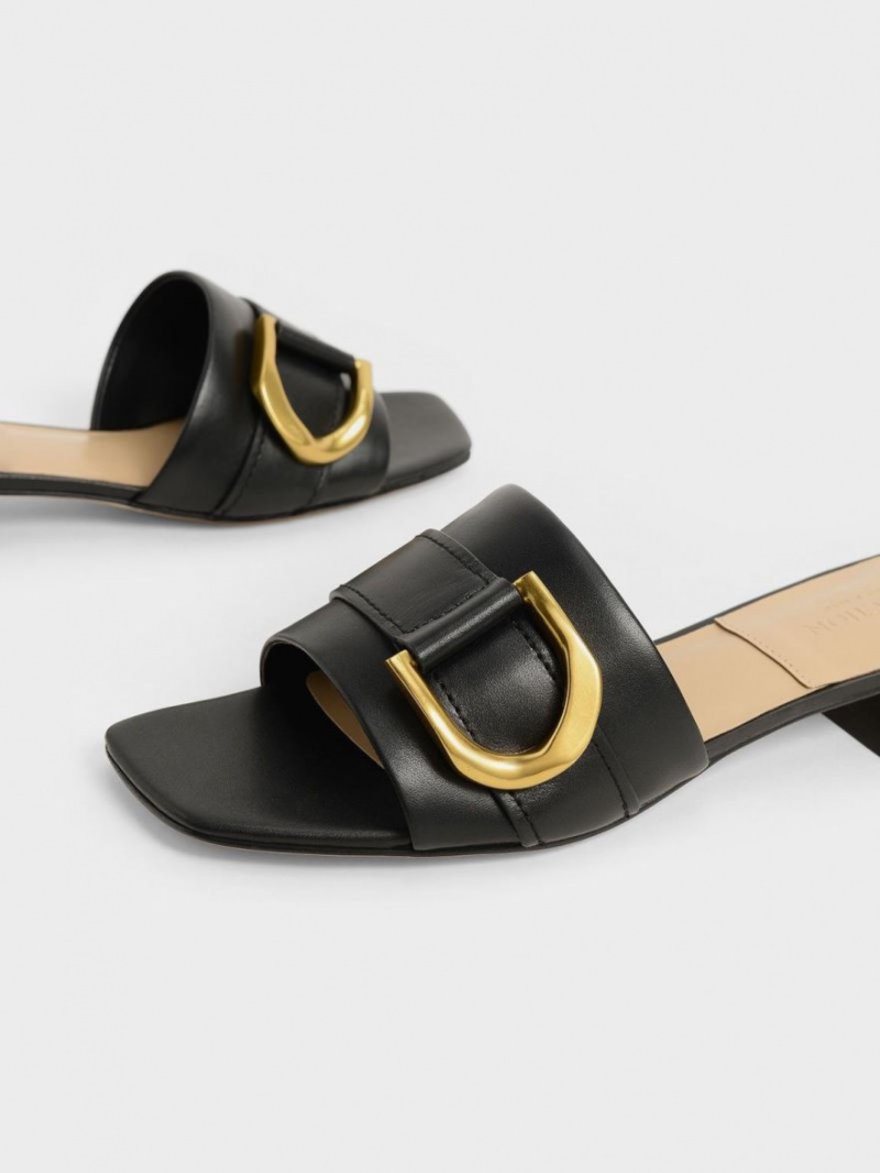 Mules Charles And Keith Gabine Buckled δερματινα​ μαυρα | 91654-NCGZ