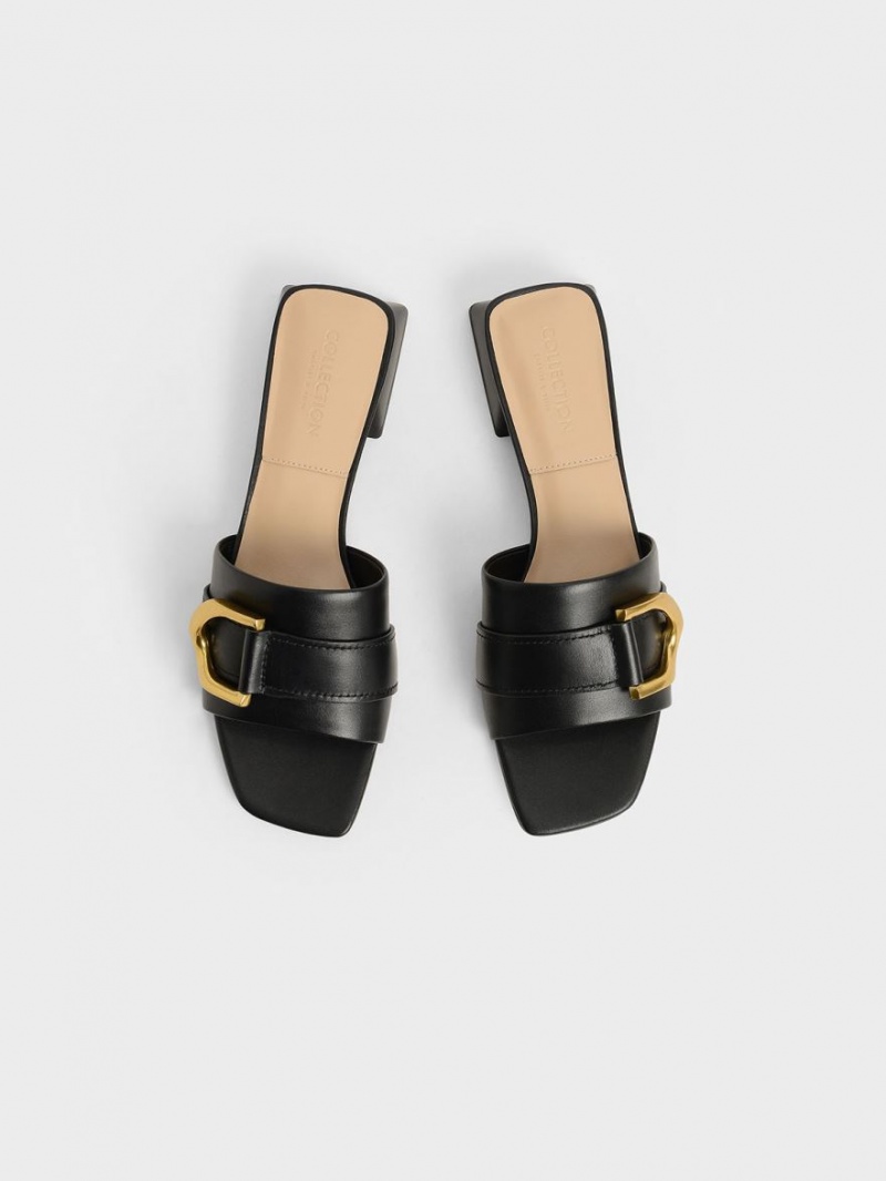 Mules Charles And Keith Gabine Buckled δερματινα​ μαυρα | 91654-NCGZ