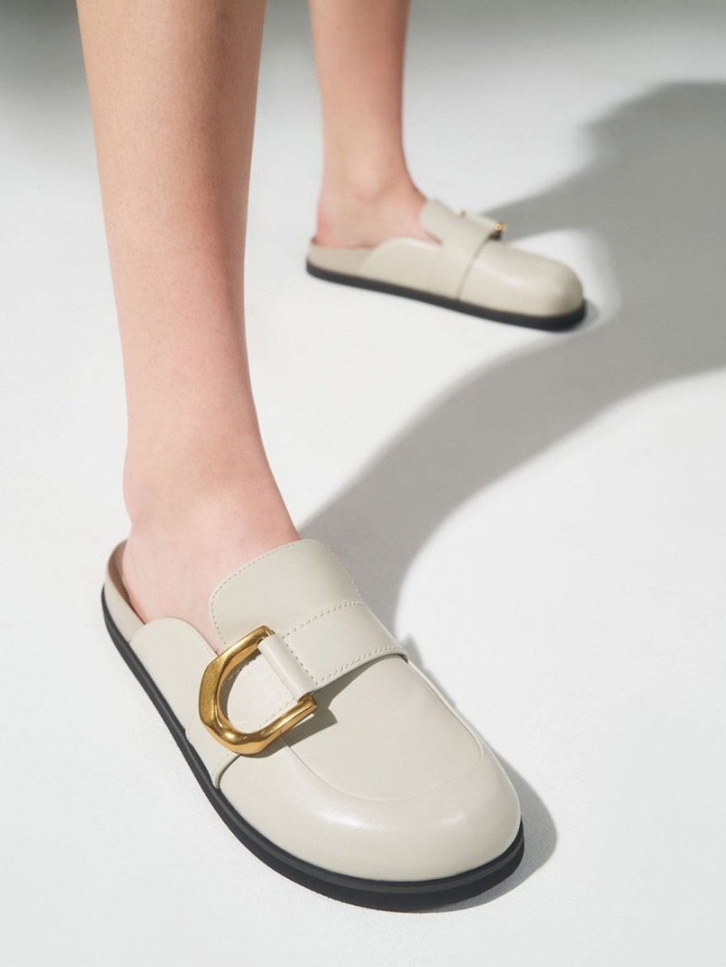 Mules Charles And Keith Gabine Buckled δερματινα Loafer​ ασπρα | 06843-WSMG