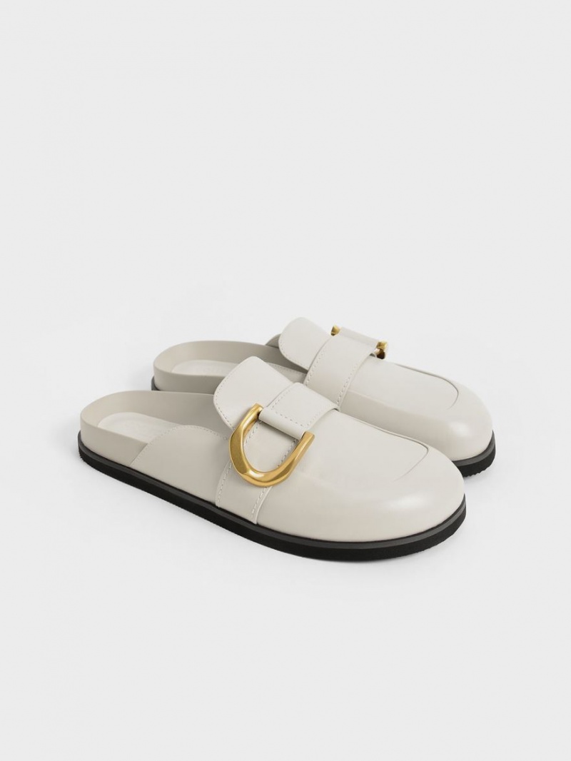 Mules Charles And Keith Gabine Buckled δερματινα Loafer​ ασπρα | 06843-WSMG