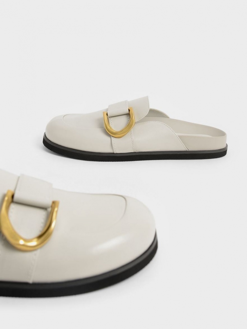 Mules Charles And Keith Gabine Buckled δερματινα Loafer​ ασπρα | 06843-WSMG