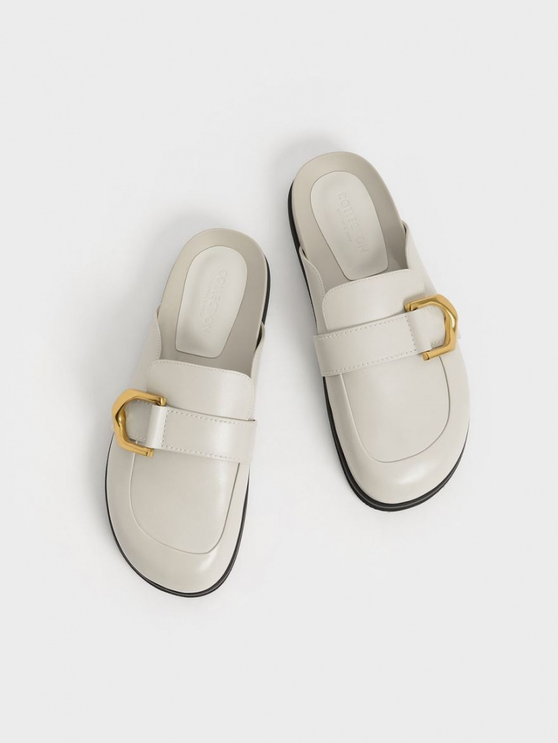 Mules Charles And Keith Gabine Buckled δερματινα Loafer​ ασπρα | 06843-WSMG