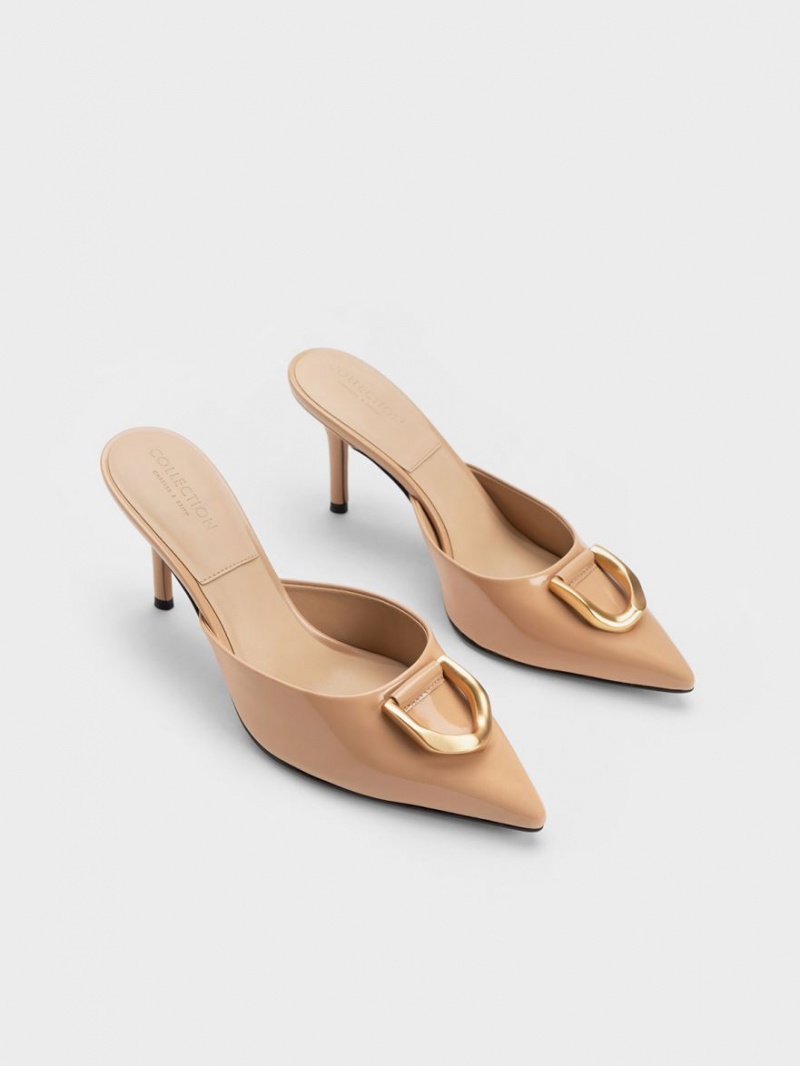 Mules Charles And Keith Gabine λουστρινι δερματινα Μπεζ | 42569-HEPO