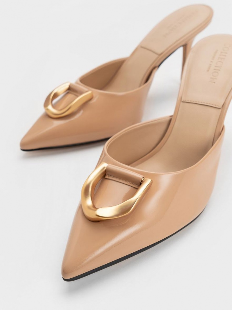 Mules Charles And Keith Gabine λουστρινι δερματινα Μπεζ | 42569-HEPO