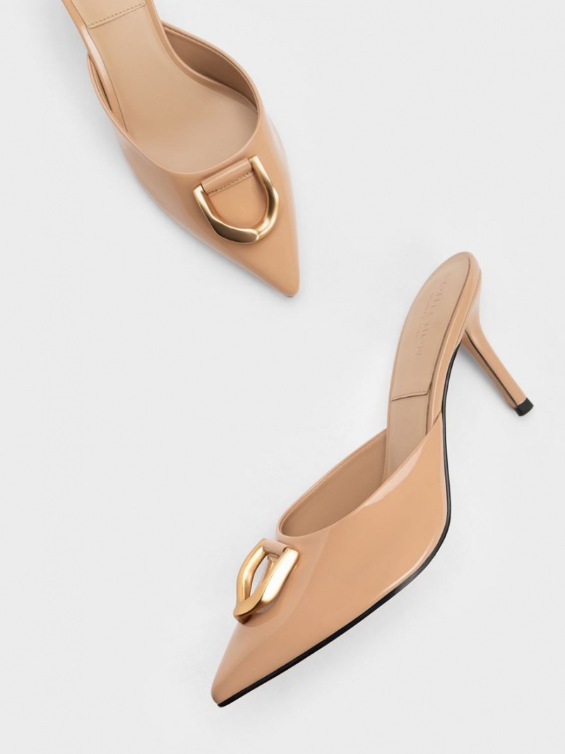 Mules Charles And Keith Gabine λουστρινι δερματινα Μπεζ | 42569-HEPO