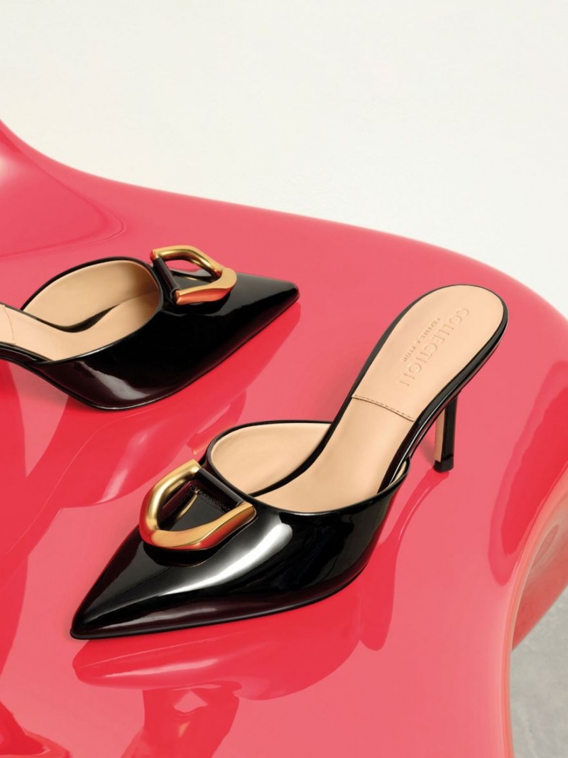 Mules Charles And Keith Gabine λουστρινι δερματινα μαυρα | 79618-YMVZ