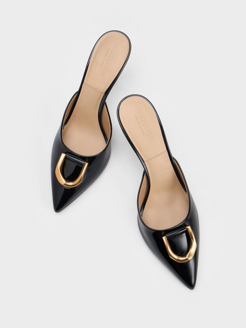Mules Charles And Keith Gabine λουστρινι δερματινα μαυρα | 79618-YMVZ