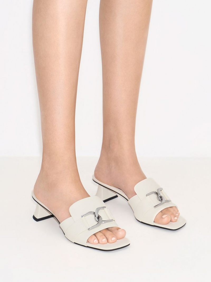 Mules Charles And Keith Gabine δερματινα με τακουνι ασπρα | 34128-LAJI