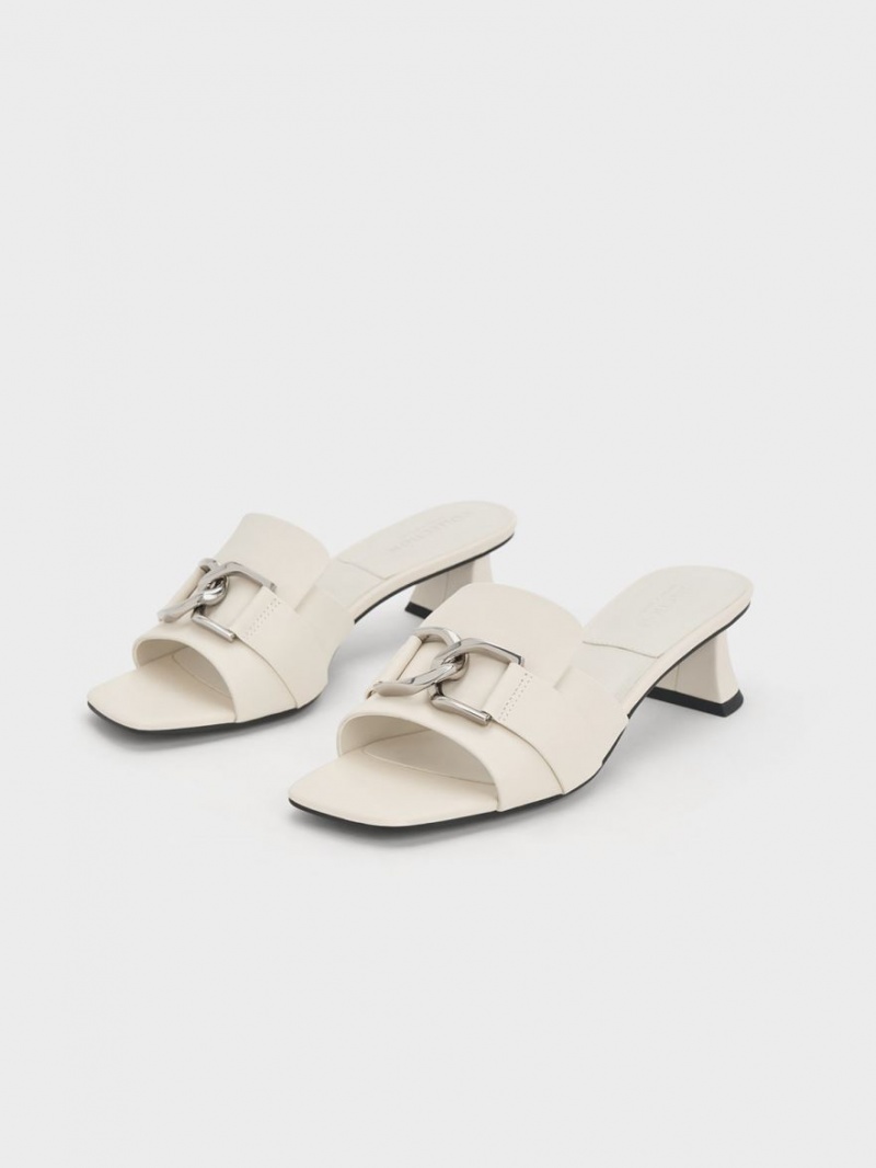 Mules Charles And Keith Gabine δερματινα με τακουνι ασπρα | 34128-LAJI