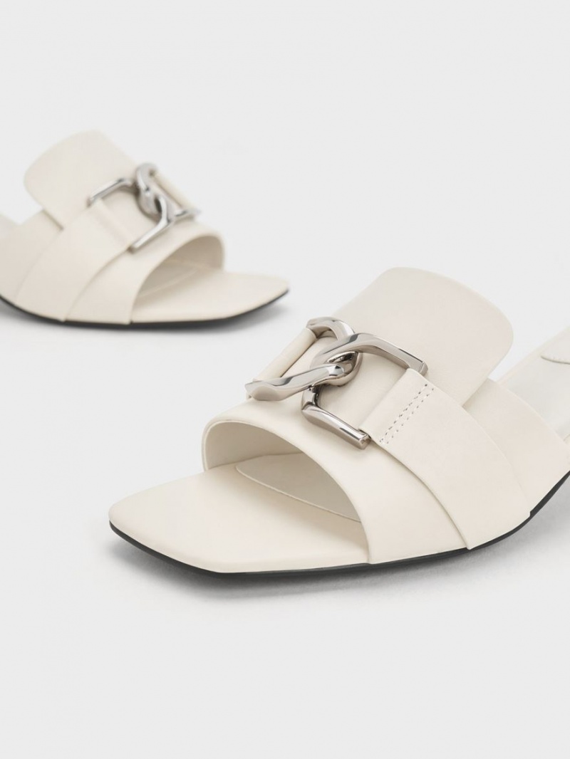 Mules Charles And Keith Gabine δερματινα με τακουνι ασπρα | 34128-LAJI