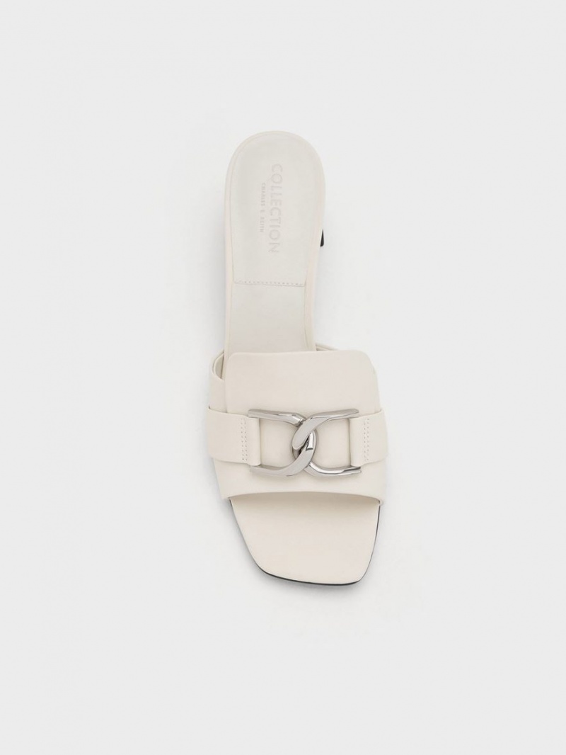 Mules Charles And Keith Gabine δερματινα με τακουνι ασπρα | 34128-LAJI