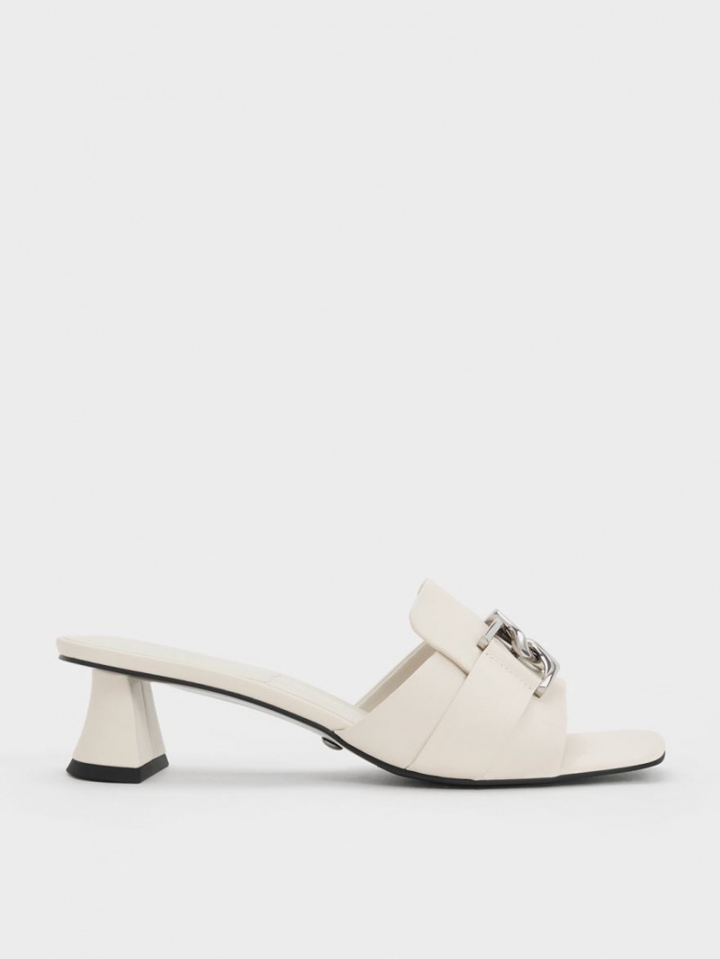 Mules Charles And Keith Gabine δερματινα με τακουνι ασπρα | 34128-LAJI