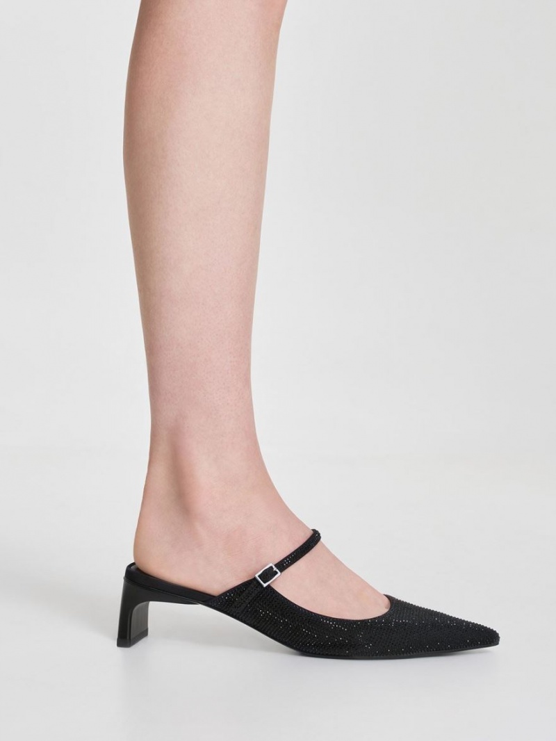 Mules Charles And Keith Gem-Embellished Blade Heel μαυρα | 26910-EQIW