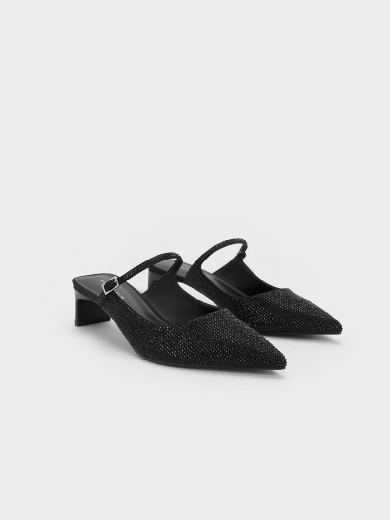 Mules Charles And Keith Gem-Embellished Blade Heel μαυρα | 26910-EQIW