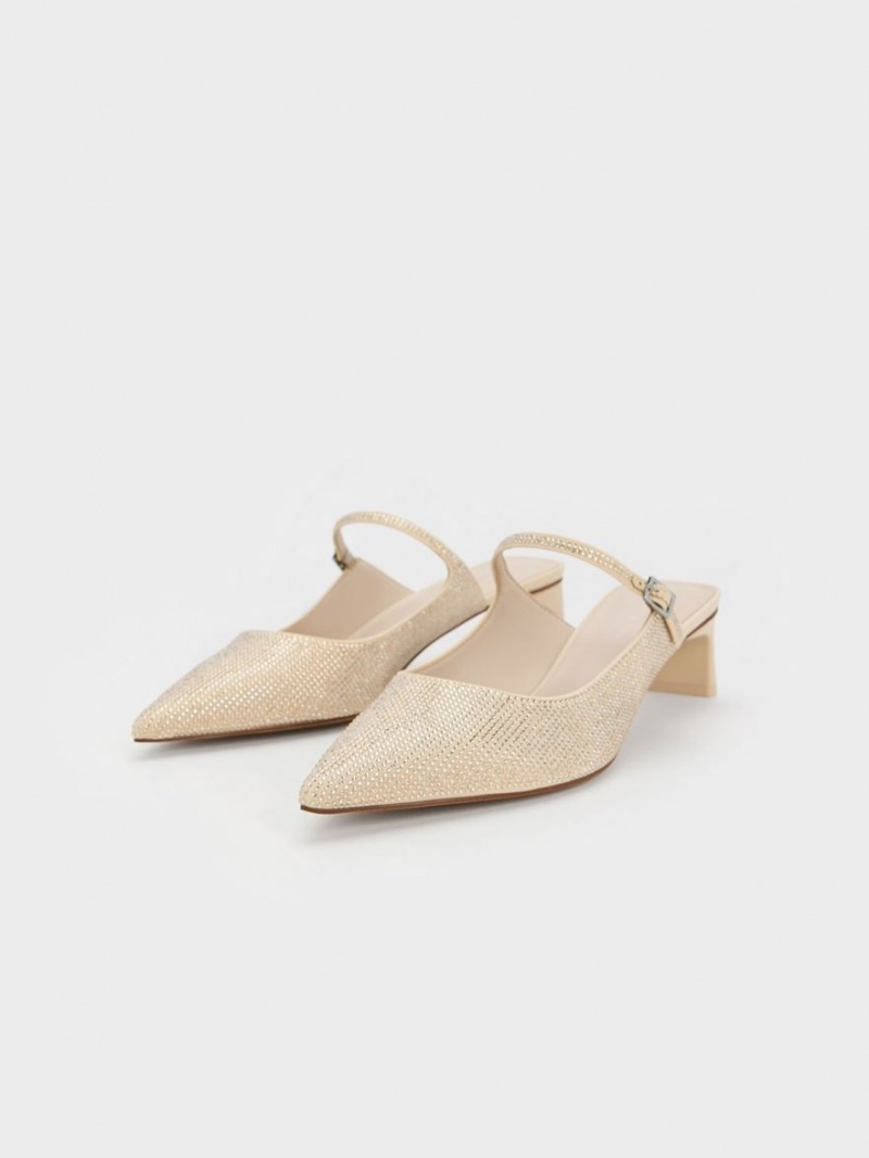 Mules Charles And Keith Gem-Embellished Blade Heel Μπεζ | 30248-ZSWQ