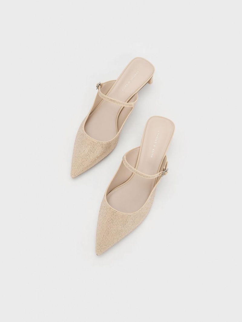 Mules Charles And Keith Gem-Embellished Blade Heel Μπεζ | 30248-ZSWQ