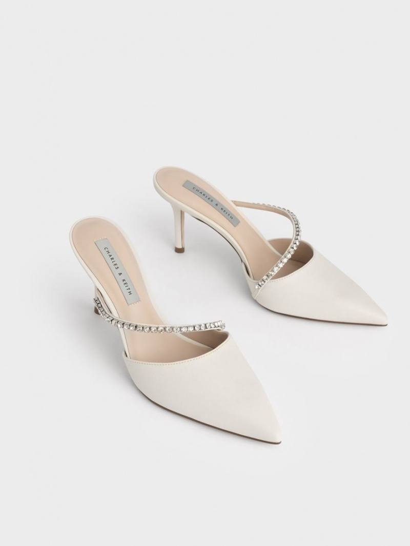 Mules Charles And Keith Gem-Encrusted Stiletto ασπρα | 06453-UDNW