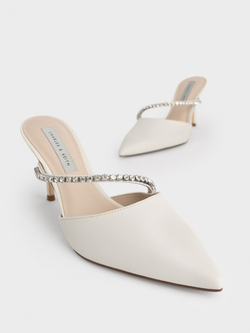 Mules Charles And Keith Gem-Encrusted Stiletto ασπρα | 06453-UDNW