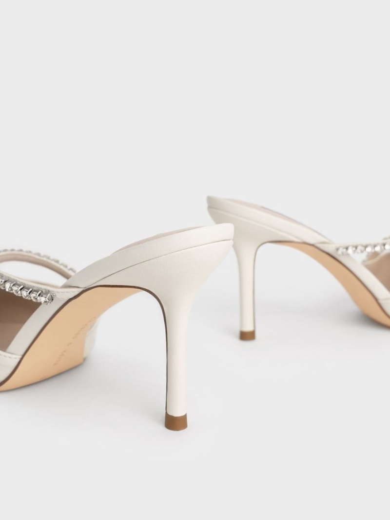 Mules Charles And Keith Gem-Encrusted Stiletto ασπρα | 06453-UDNW