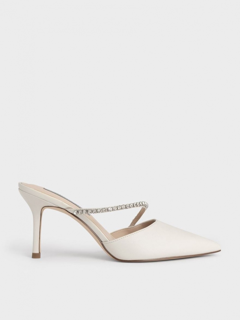 Mules Charles And Keith Gem-Encrusted Stiletto ασπρα | 06453-UDNW
